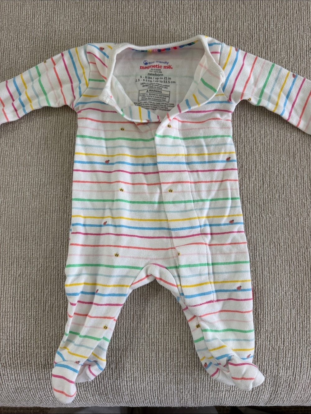 Magnetic Me White Footed One-Piece with Rainbow Stripes